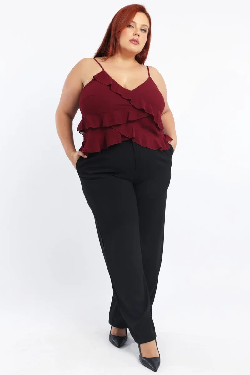 Reflective Trim Black High Rise Wide Leg Tailored Pants
