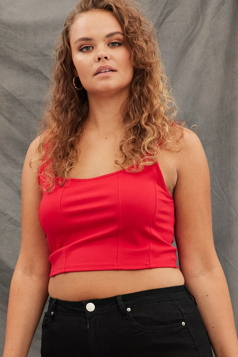 Relaxed T-shirt Red Corset Top Ponte Sleeveless