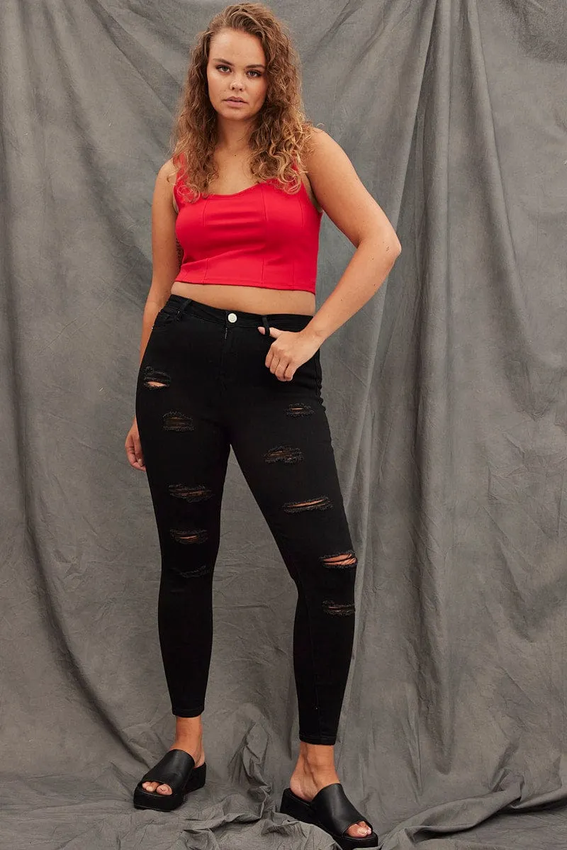 Red Corset Top Ponte Sleeveless Carnival Look Story Glow