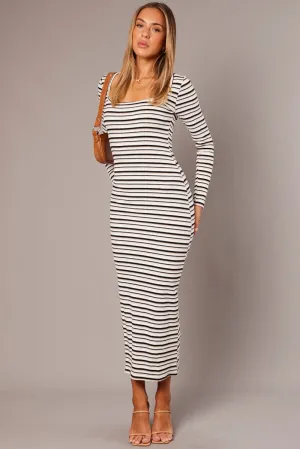 Vital Core White Stripe Bodycon Dress Long Sleeve