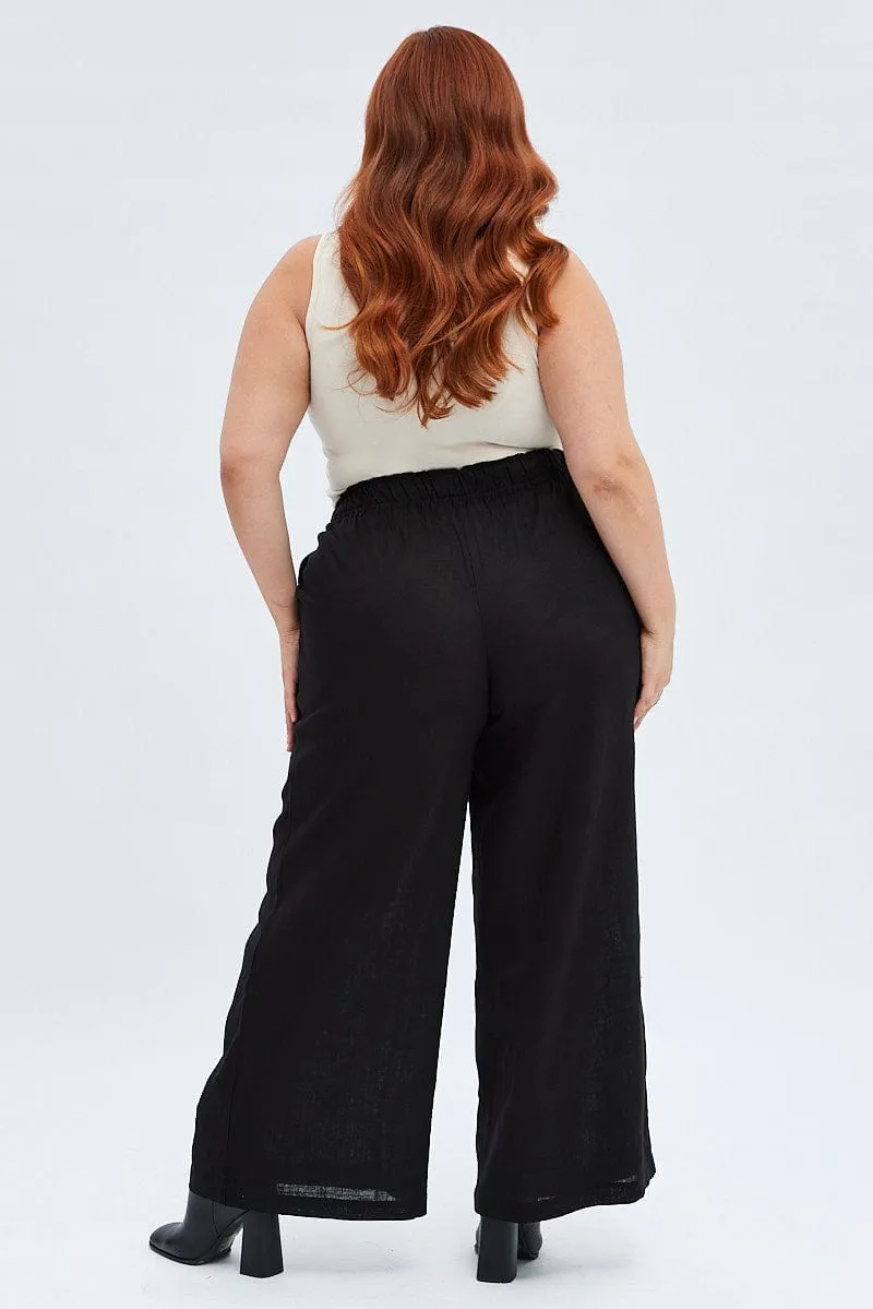 Heat Dissipating Black Wide Leg Pants Elastic Waist