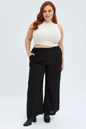 Black Wide Leg Pants Elastic Waist Comfy Essentials Wear slim fit
