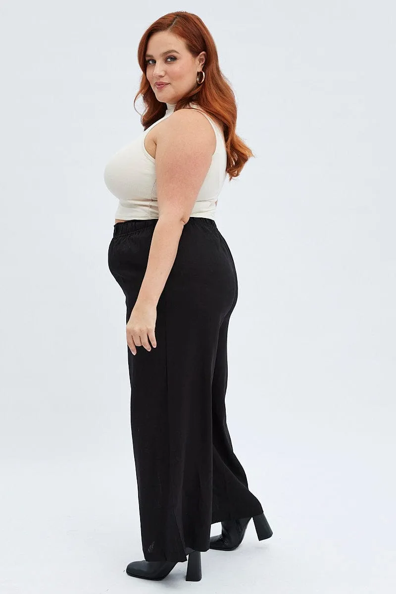 Comfortable Look Black Wide Leg Pants Elastic Waist