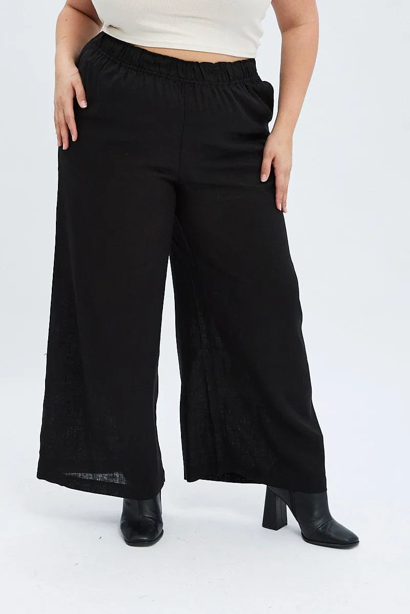 Black Wide Leg Pants Elastic Waist Chilly Day Layers Casual Edge