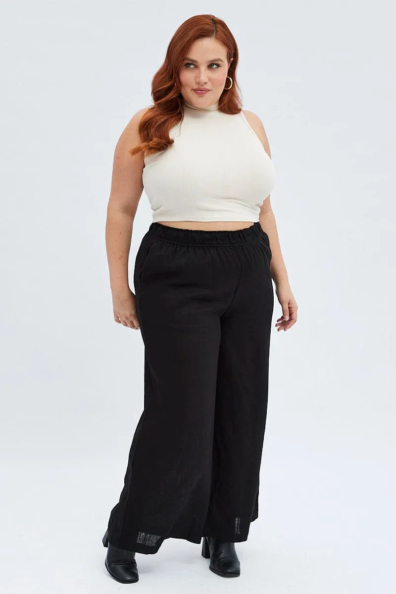 Comfortable Look Black Wide Leg Pants Elastic Waist