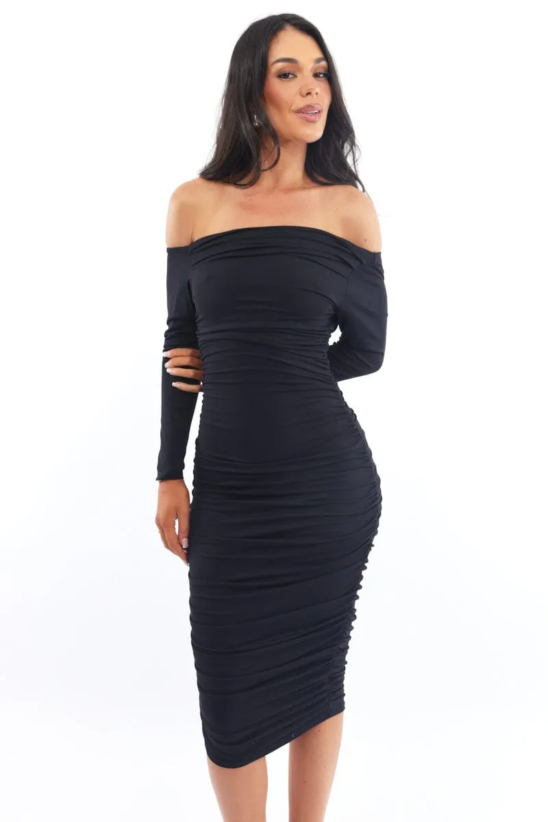 Black Bodycon Dress Long Sleeve Downtown Cool Mind Ease