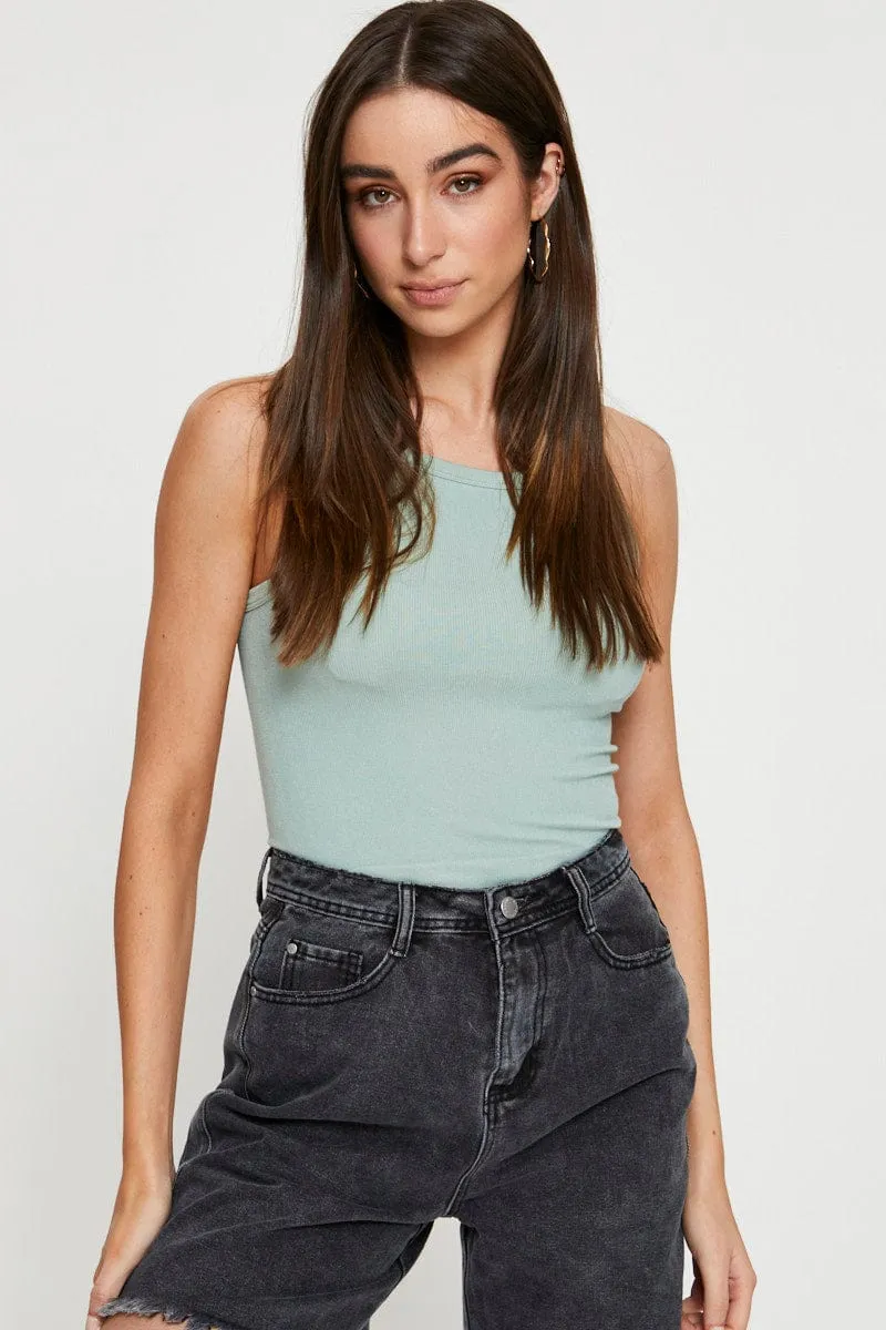 Green Singlet Top Sleeveless Seamless Work Wear Active Apparel
