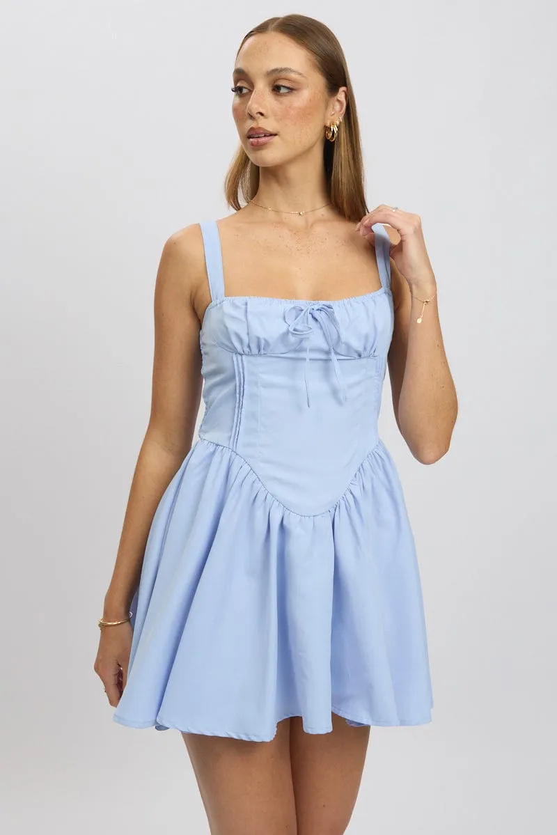 Ski Core NoSlip Hem Blue Fit And Flare Dress Corset Detail Mini