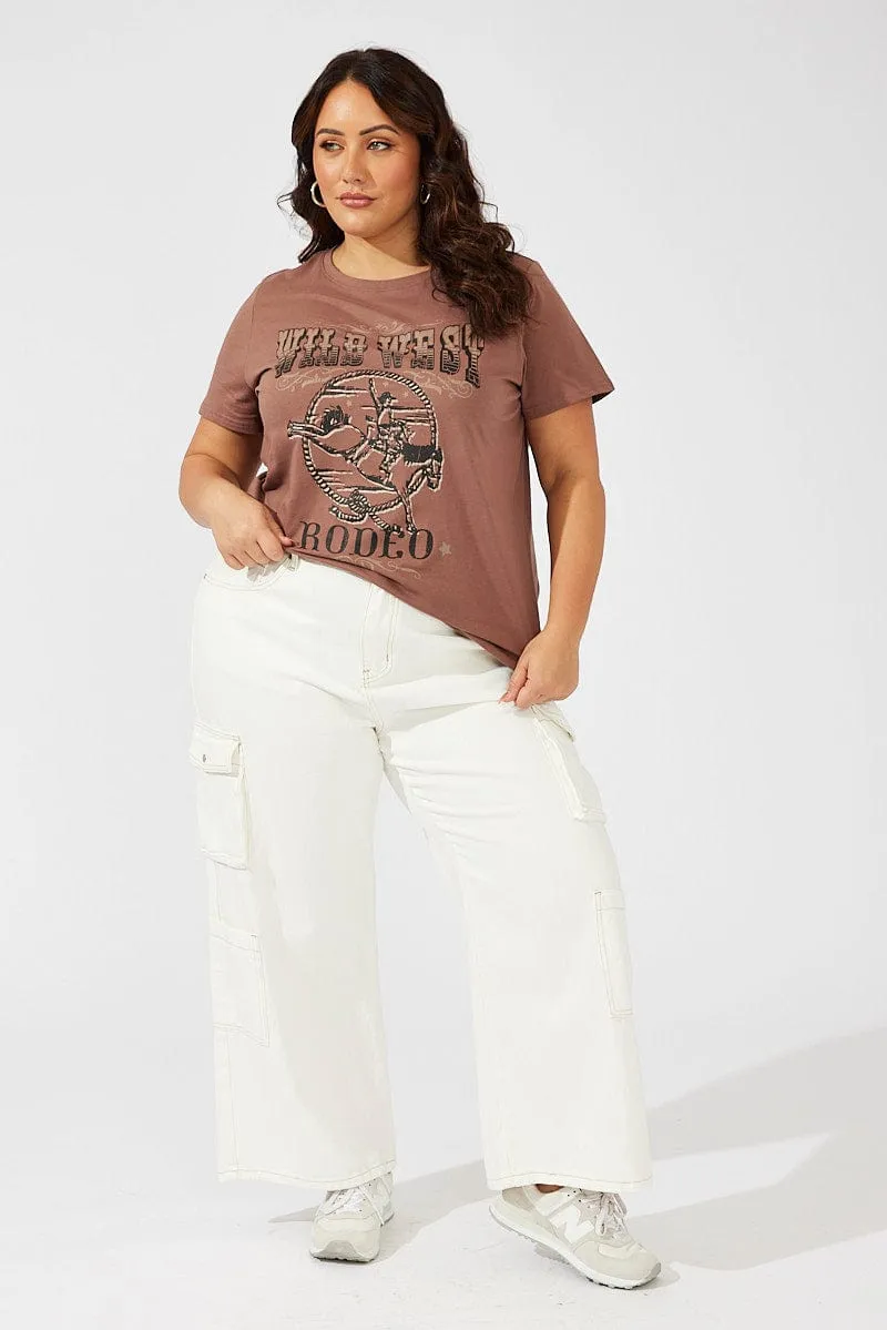 Brown Graphic T-shirt Short Sleeve Crew Neck Soft and breathable Thermal Regulation Layer