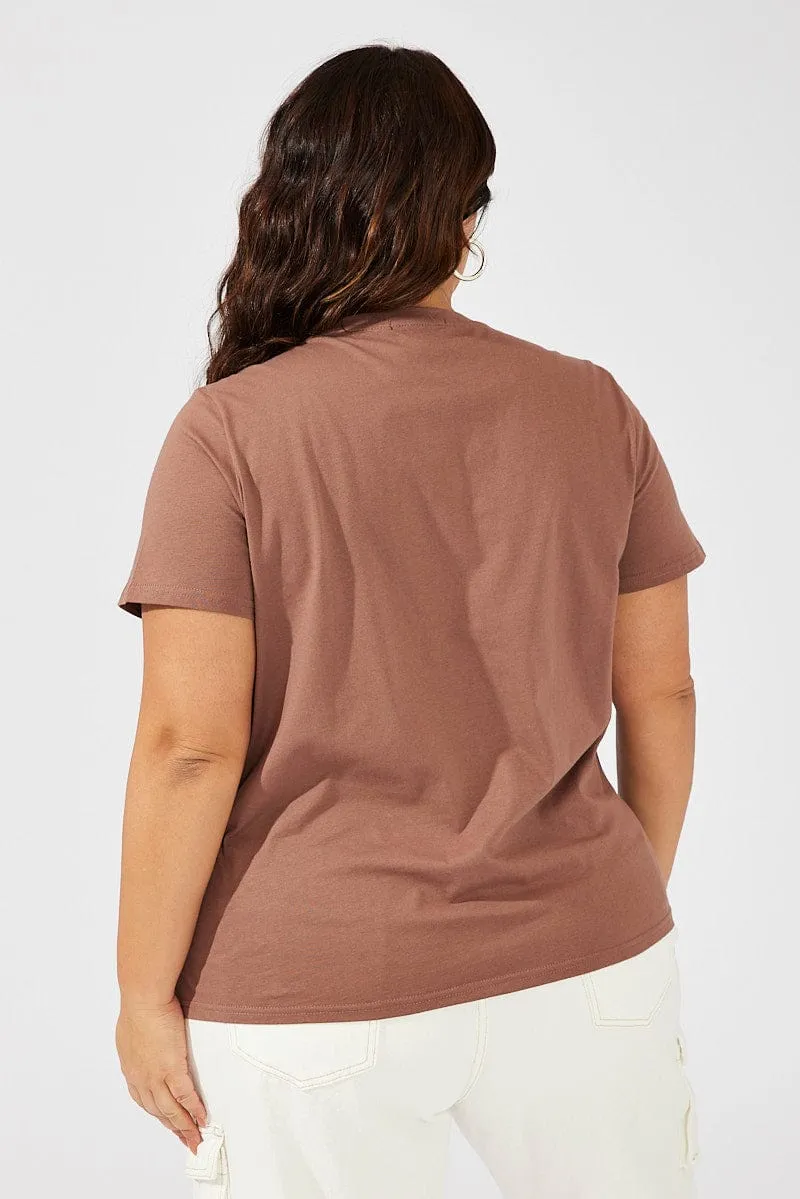Timeless Comfort Holiday Trend Brown Graphic T-shirt Short Sleeve Crew Neck