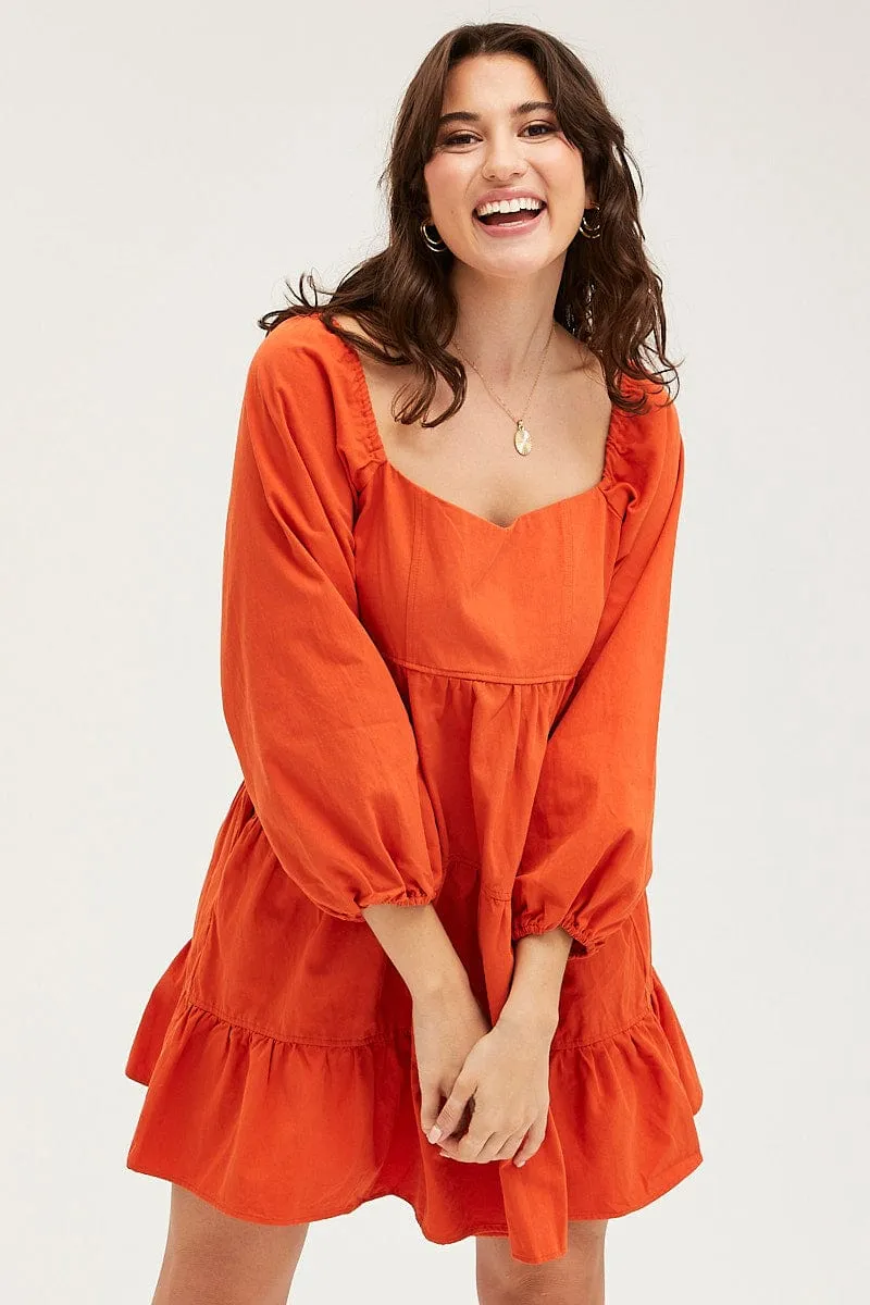 Flexible Outerwear Frost Glow Brown Tiered Dress Long Sleeve Mini