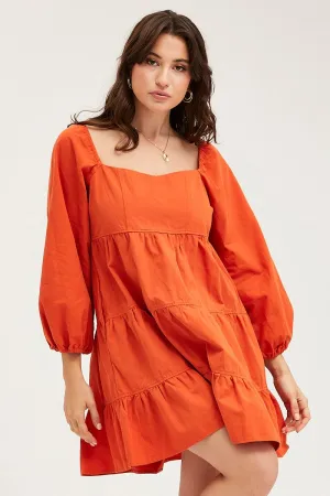 Brown Tiered Dress Long Sleeve Mini Flash Look