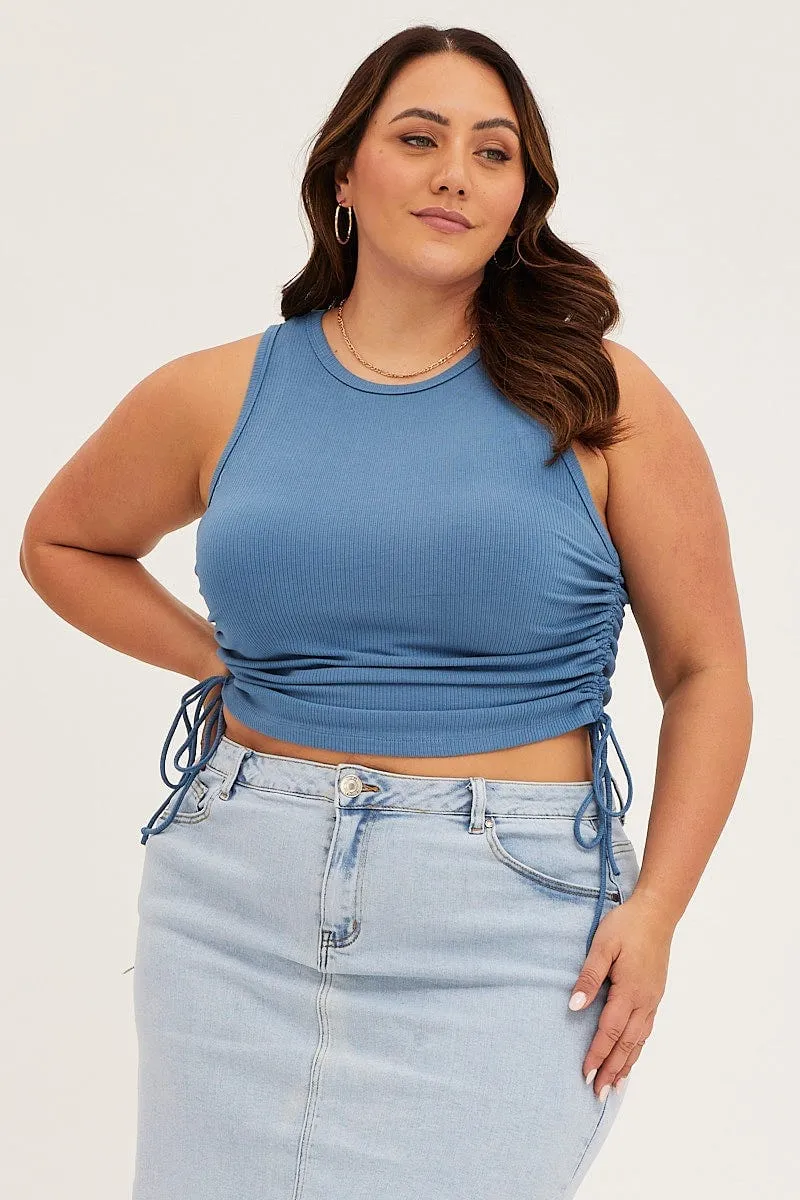 Smart Skirt Mid Blue Sleeveless Rib Jersey Drawstring Top