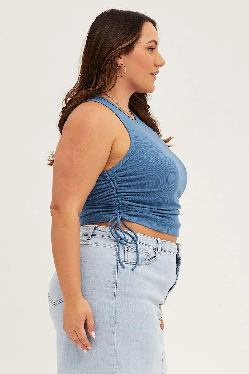 Cozy Layers Frost Glow Mid Blue Sleeveless Rib Jersey Drawstring Top