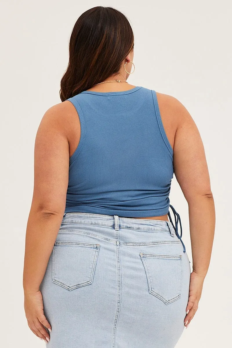 Chic Skirt Farm Glow Mid Blue Sleeveless Rib Jersey Drawstring Top
