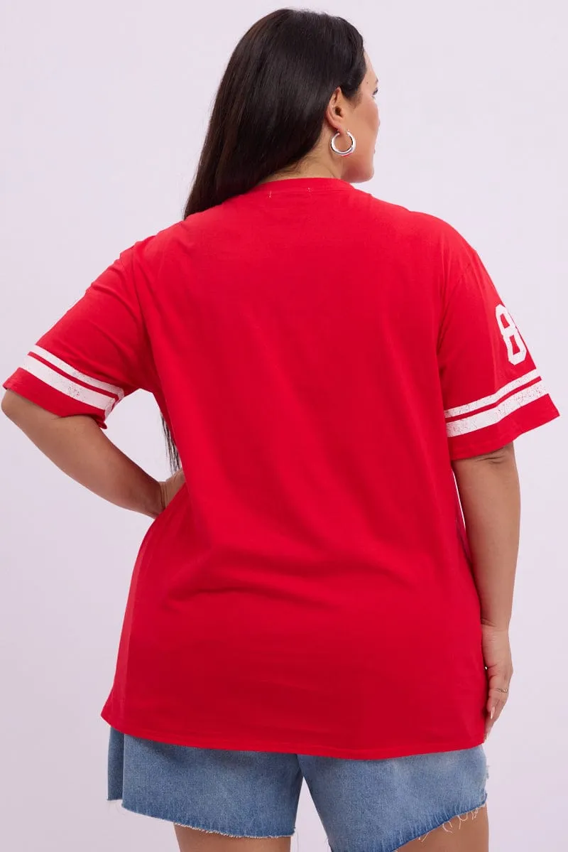 Red Graphic T Shirt Short Sleeve Simple Yet Cozy Lightweight Comfort Wear