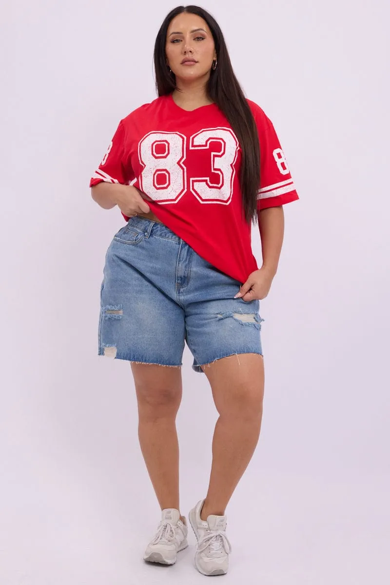 Red Graphic T Shirt Short Sleeve Comfortable Casual