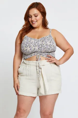 Lean Glow Holiday Glow Beige Ma Shorts High Rise Linen Blend Waist Tie