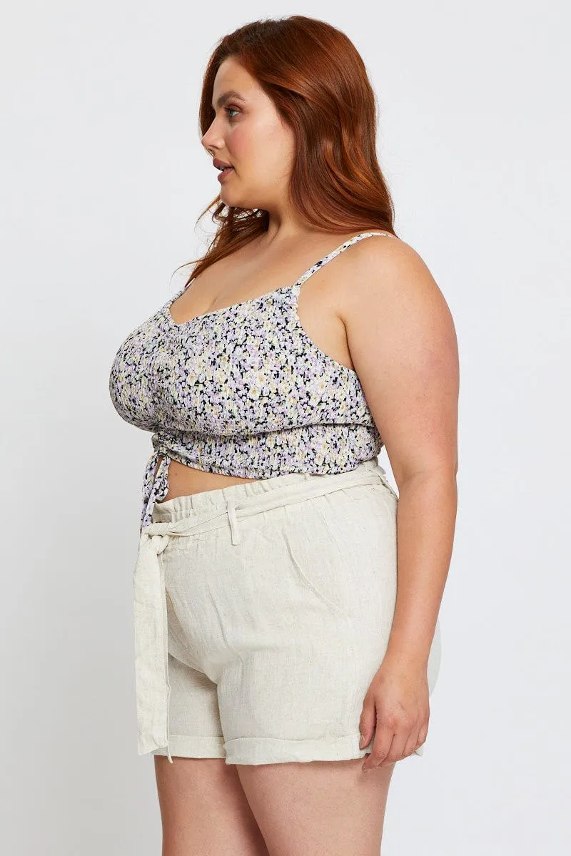 Beige Ma Shorts High Rise Linen Blend Waist Tie CompactFold