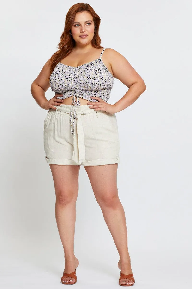 Beige Ma Shorts High Rise Linen Blend Waist Tie ShrinkageFree Fabric Sustainable Manufacturing