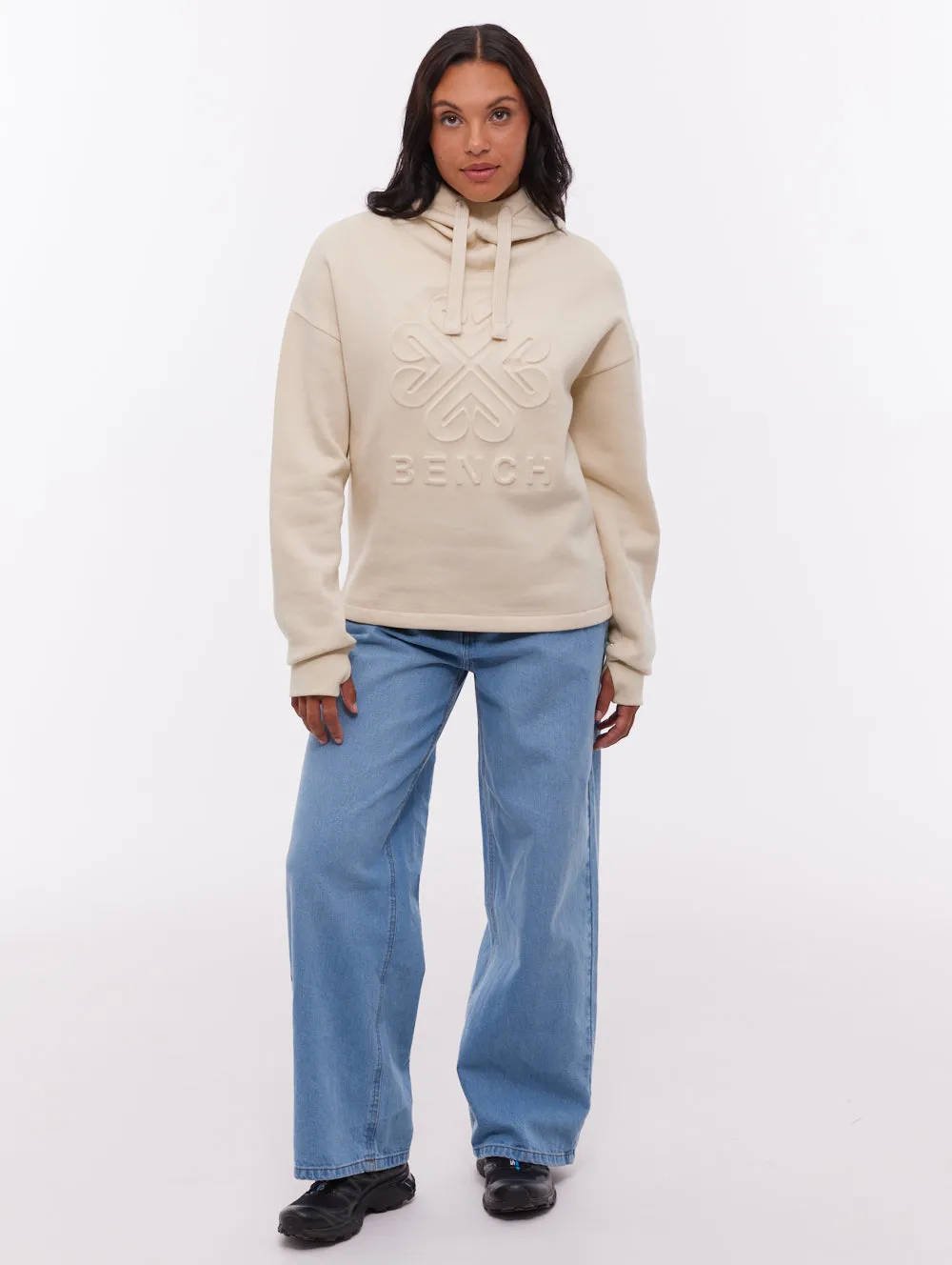 Elaina Deboss Hoodie - White RecycledPolyester ErgonomicCut