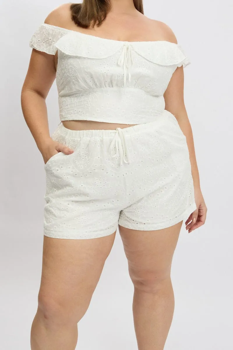 QuickPackable Design White Eyelet Lace Drawstring Shorts