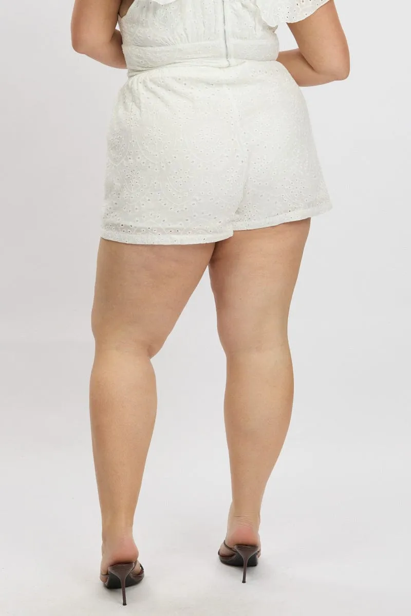 White Eyelet Lace Drawstring Shorts Sharp Edge