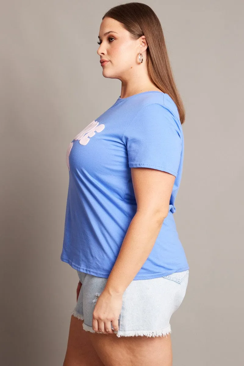 Work efficiency Cool Vibes Blue Graphic T-shirt Short Sleeve Crew Neck