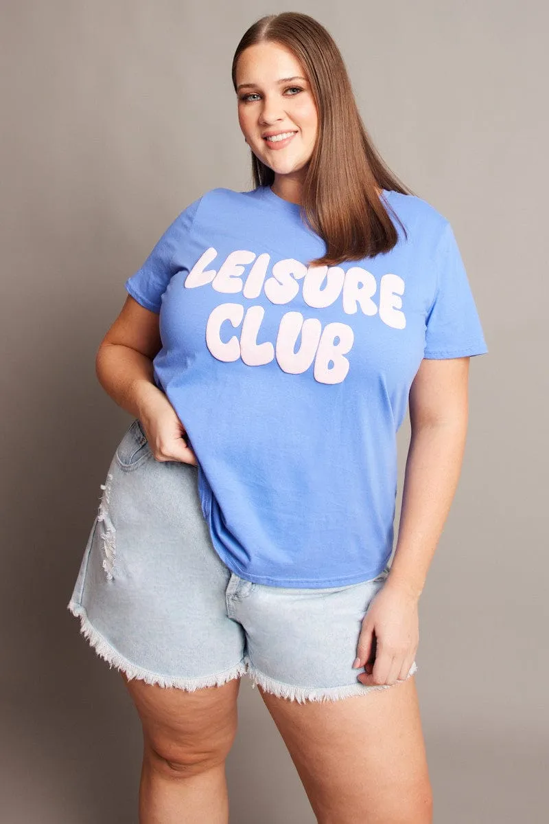 Blue Graphic T-shirt Short Sleeve Crew Neck Indoor clothing