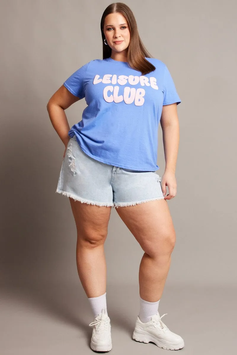 Blue Graphic T-shirt Short Sleeve Crew Neck Recycled Polyester Thread