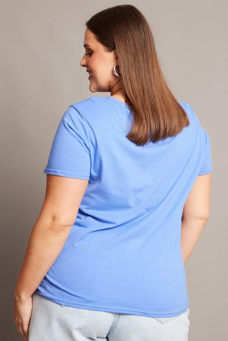 Stylish Wear Blue Graphic T-shirt Short Sleeve Crew Neck
