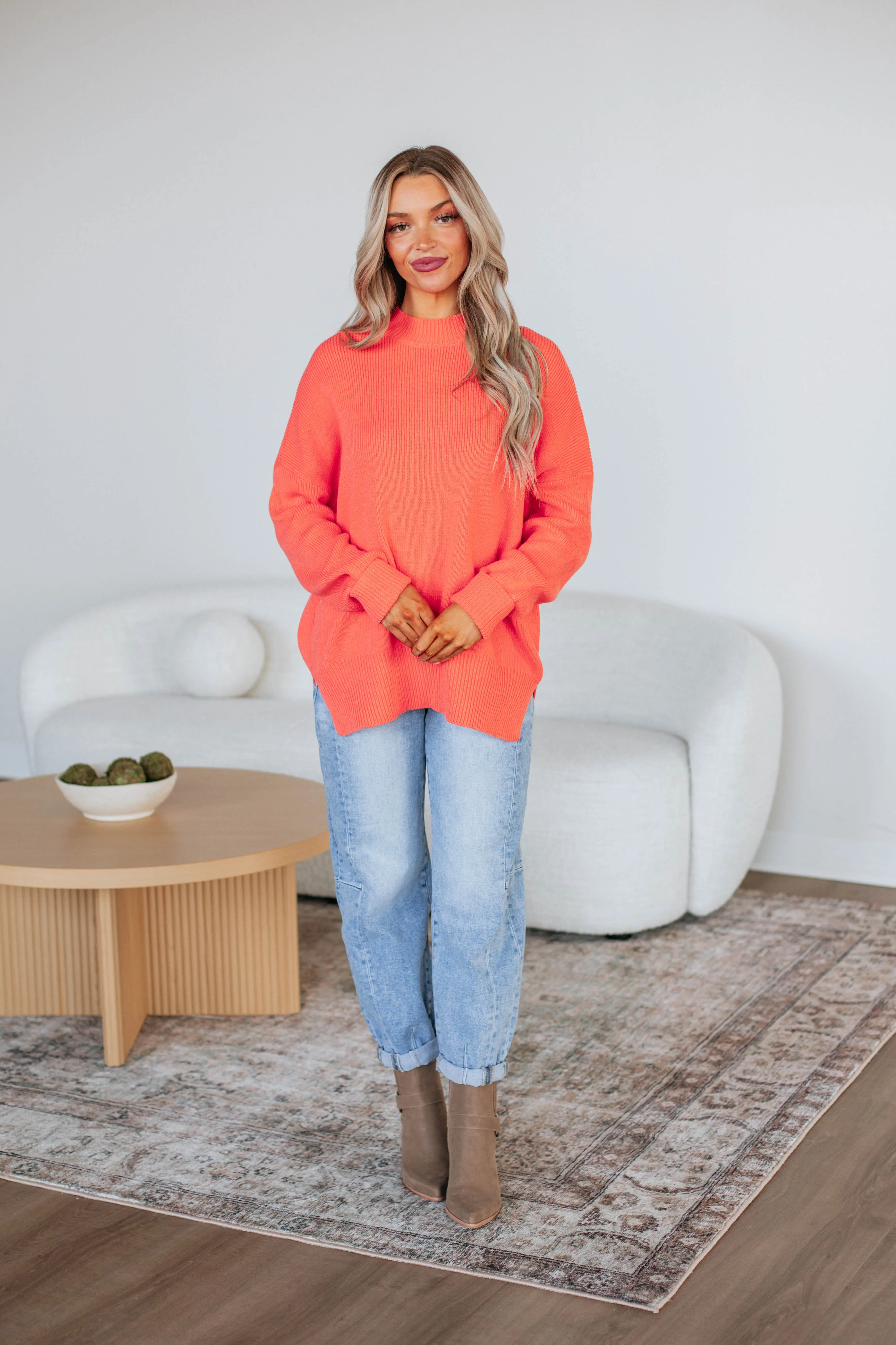 Soft Knit Chelsea Mock Neck Sweater - Sorbet