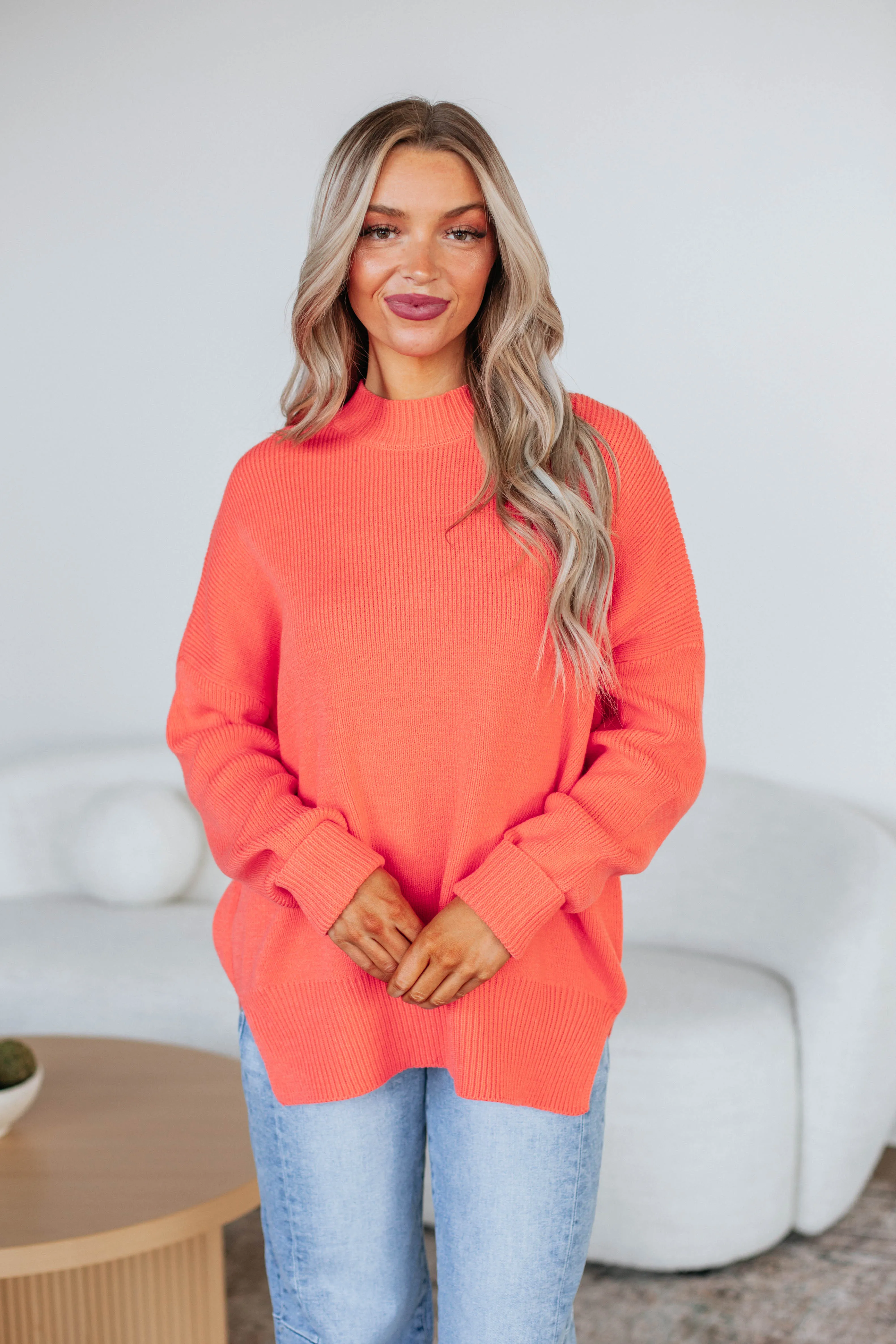 Chelsea Mock Neck Sweater - Sorbet Stylish Everyday Wear Yarn Dyed Fabric
