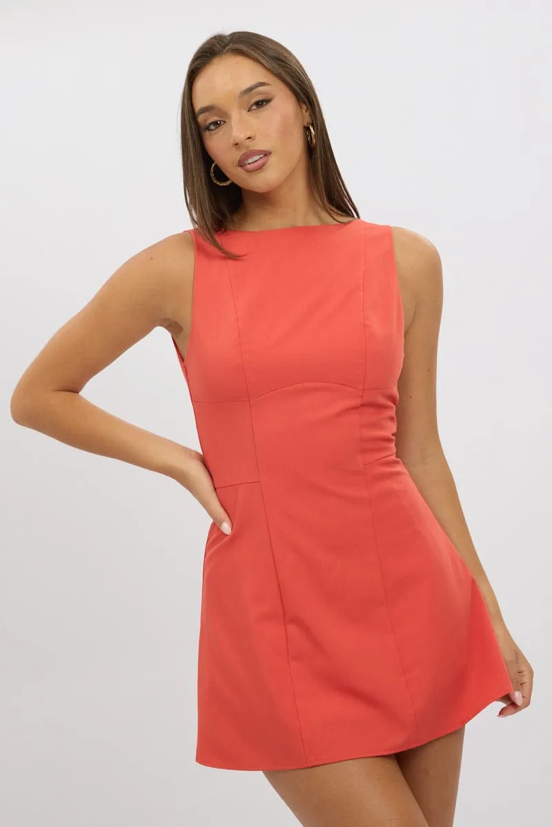 Flash Mode Dance Floor Red Mini Dress Boat Neck