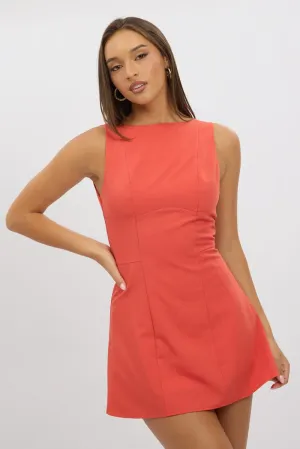 Flash Mode Dance Floor Red Mini Dress Boat Neck