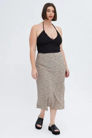 Slim Fit Band Designer Label Geo Midi Skirt Elastic Waist Slit