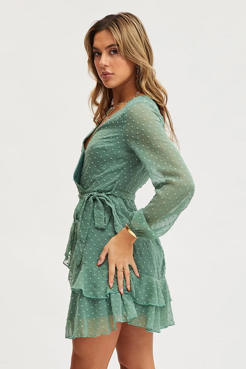 Active Apparel Green Skater Dress Long Sleeve Mini