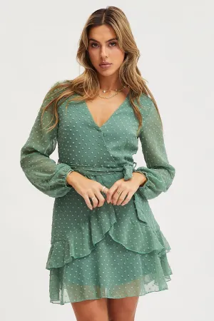 Green Skater Dress Long Sleeve Mini One-Piece Wear Concert Vibe