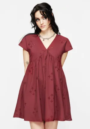 Crux Broderie Cotton Smock Mini Dress - Red Trend Light
