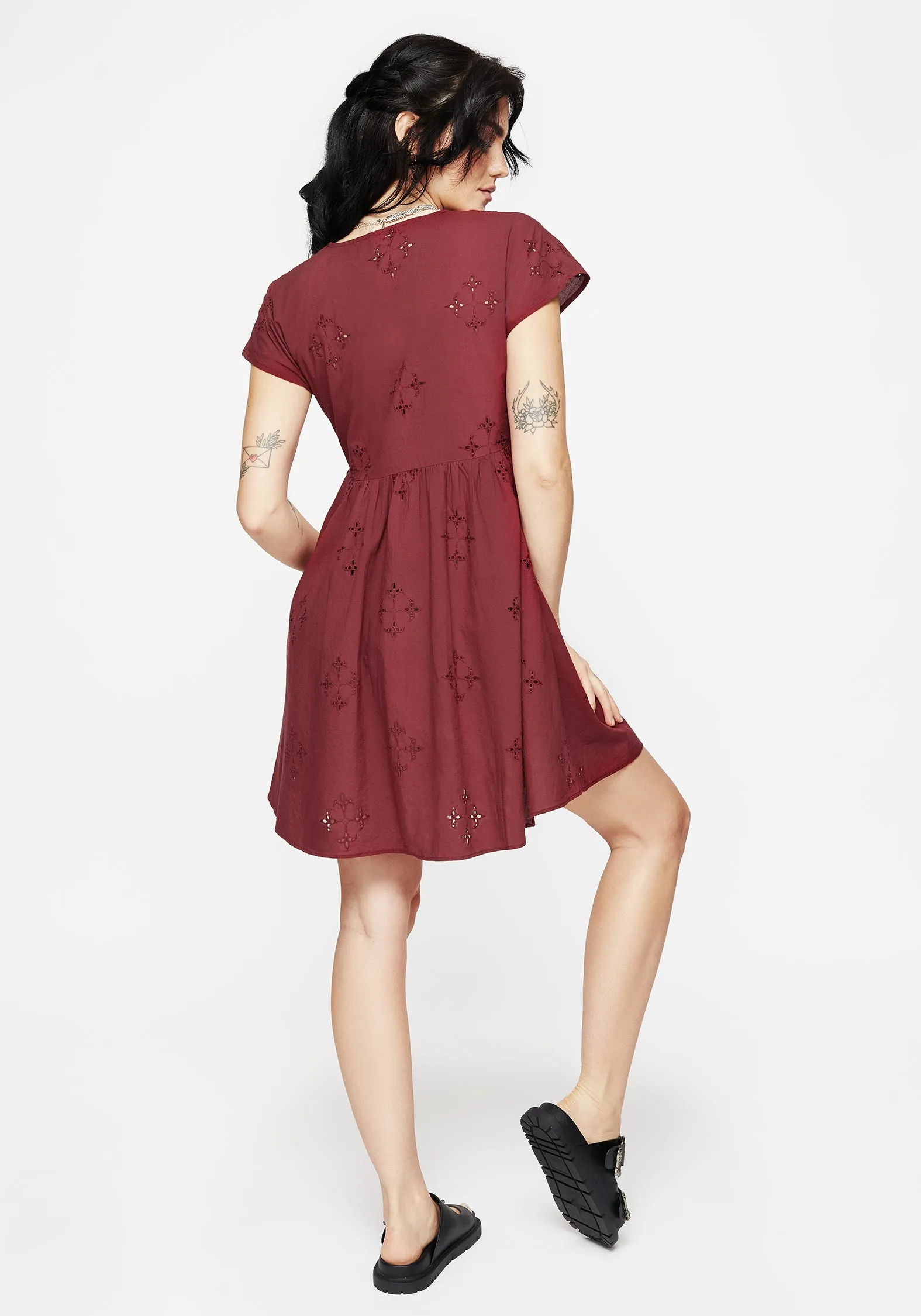 Crux Broderie Cotton Smock Mini Dress - Red fun mini Night Pop