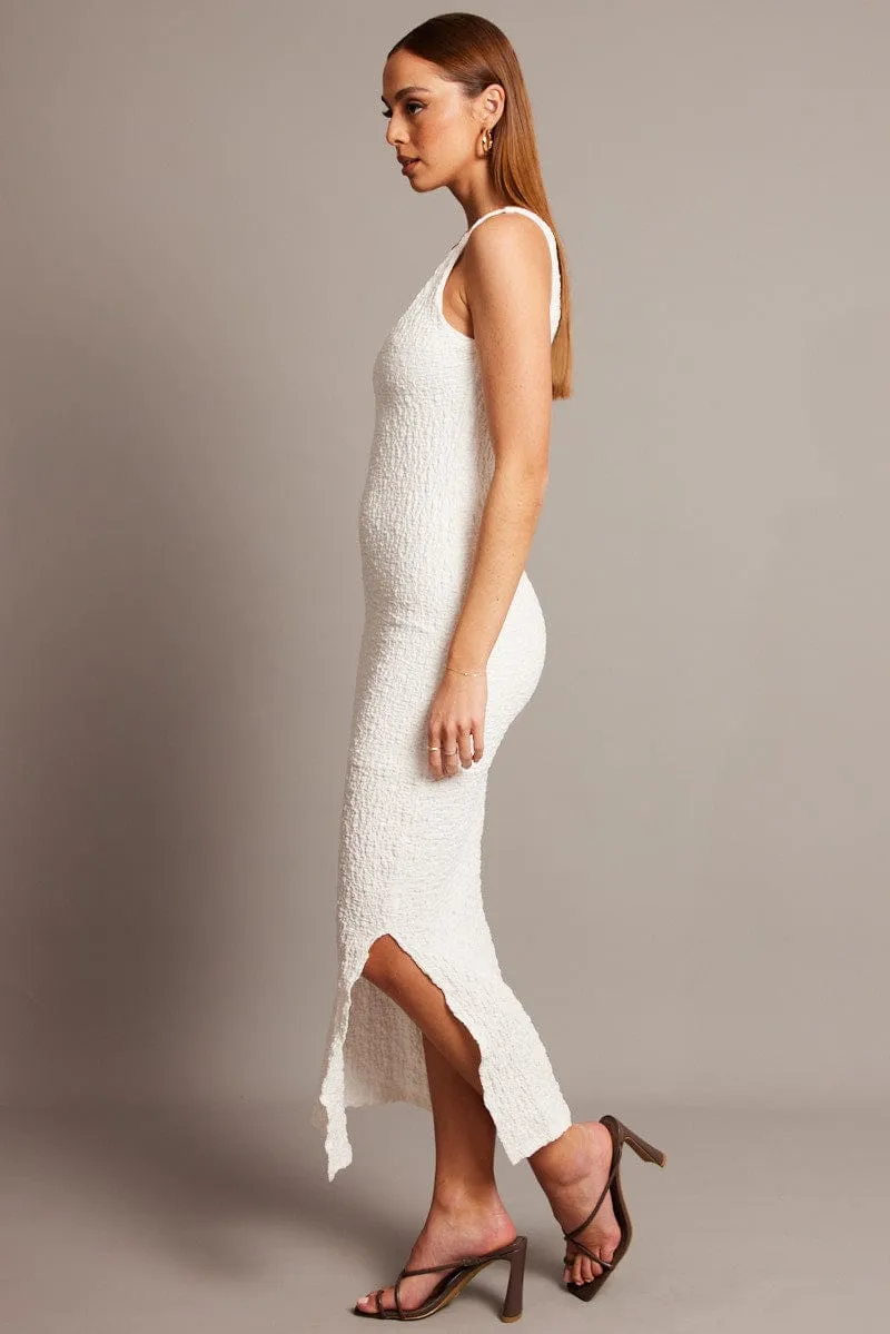 AI Style White Bodycon Dress Sleeveless Textured