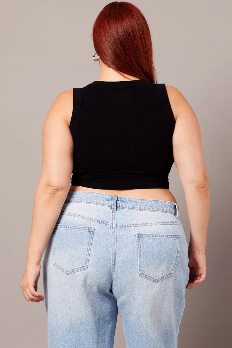 Stylish Blouse Breathable Style Black Tank Top Crew Neck Seamless