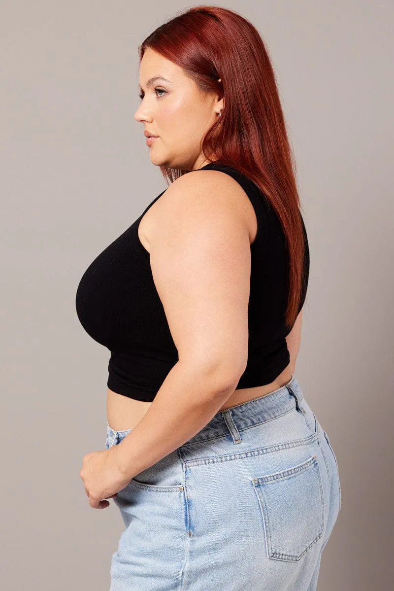 Black Tank Top Crew Neck Seamless Ergonomic Cut