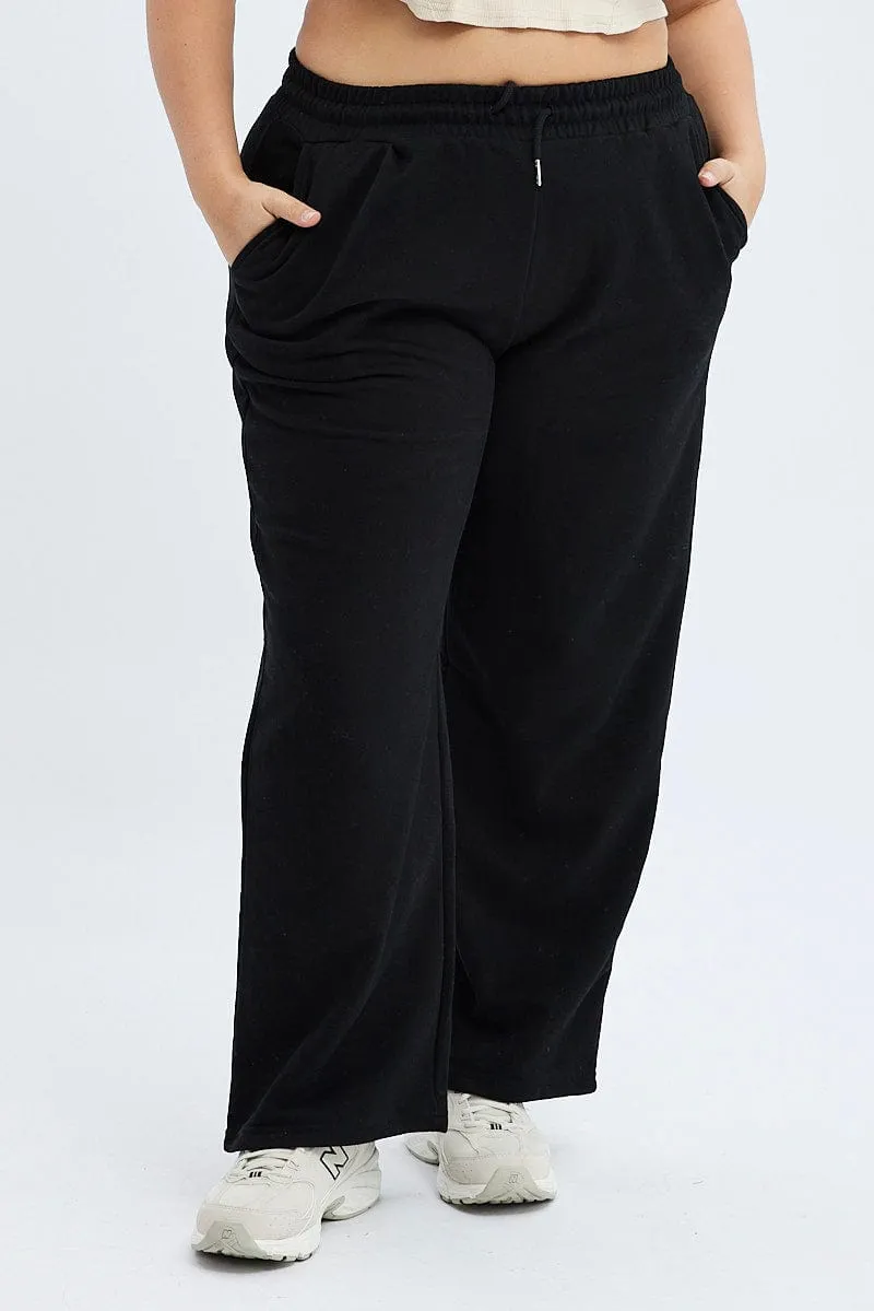 ReflectiveAccentDetails Black Wide Leg Jogger Pants