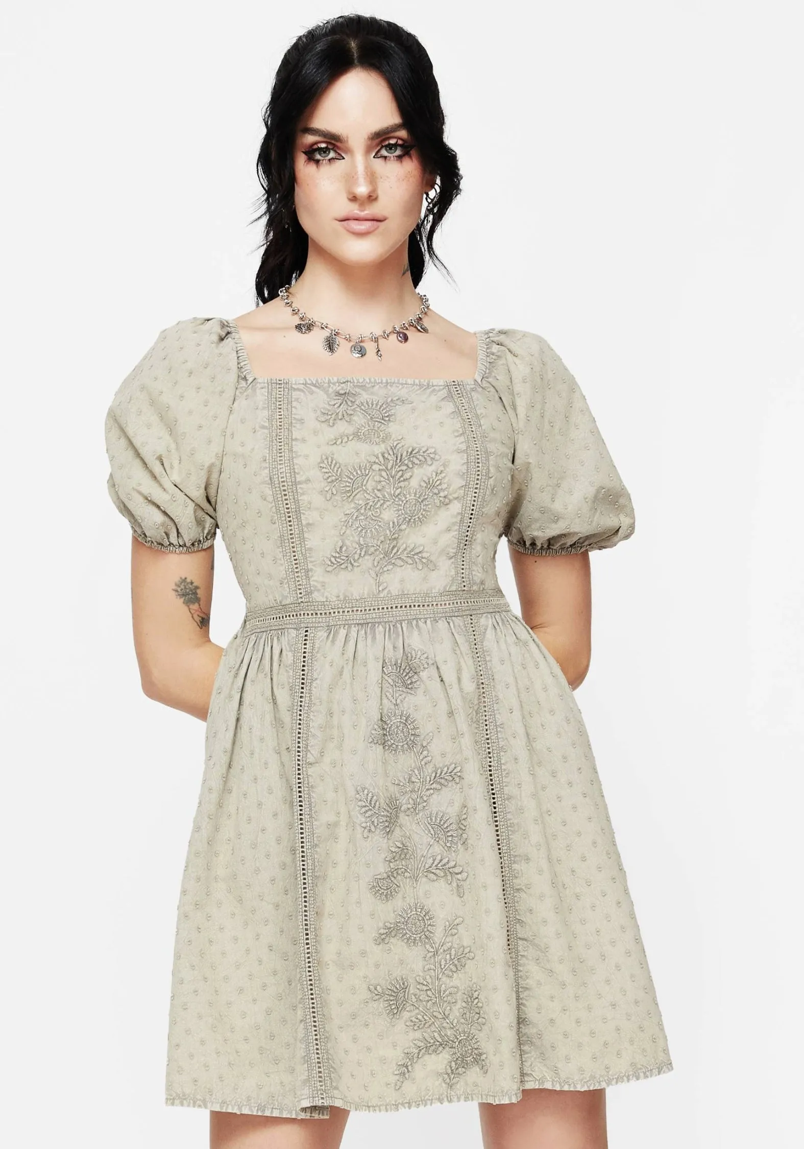 Caustic Cotton Frill Mini Dress Full Circle Skirt Pattern Bold print mini dress