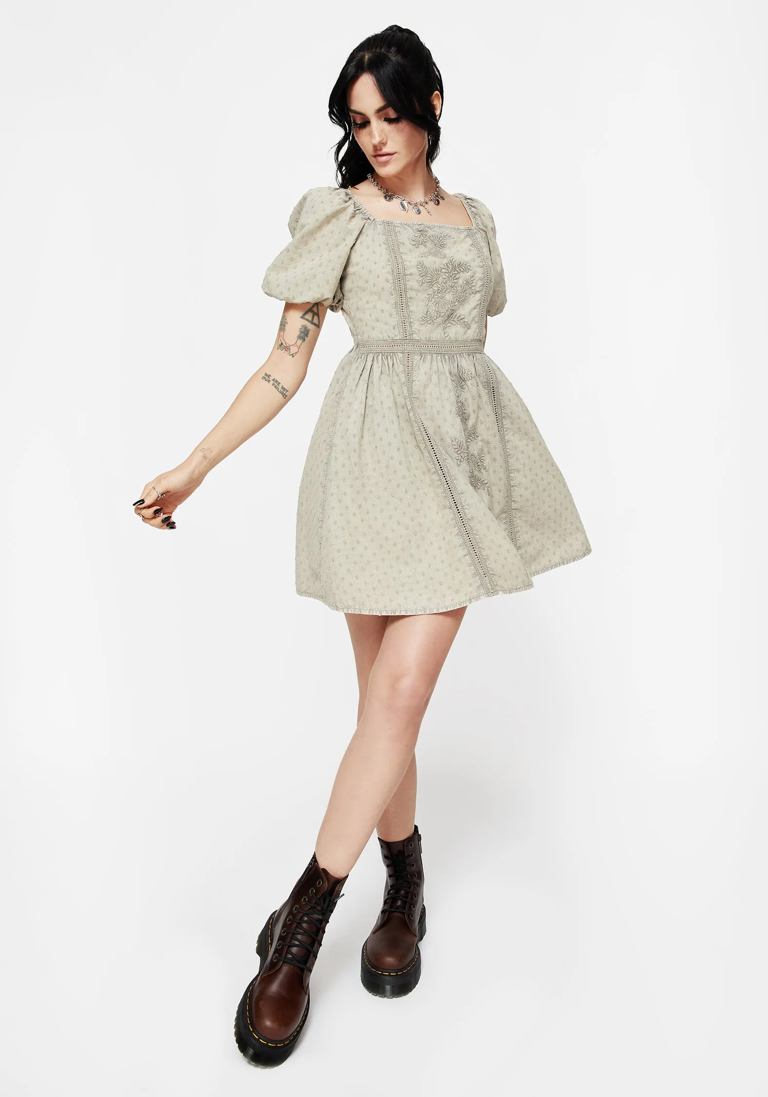Relaxed Contour Trendy Silhouette Caustic Cotton Frill Mini Dress