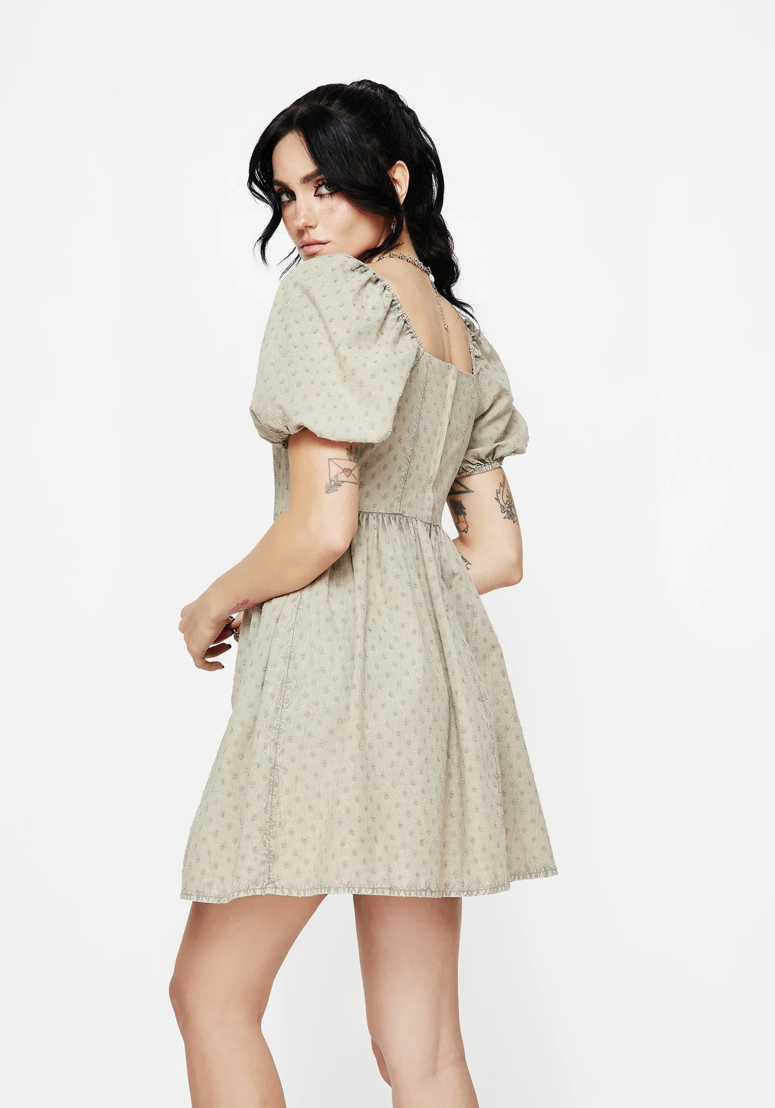 Caustic Cotton Frill Mini Dress Tagless Design Soft fabric mini