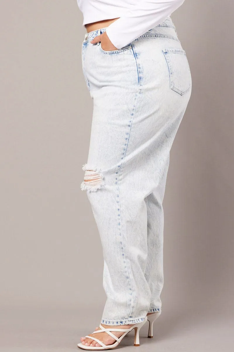Day Wear Denim Mom Jeans High Rise Ripped