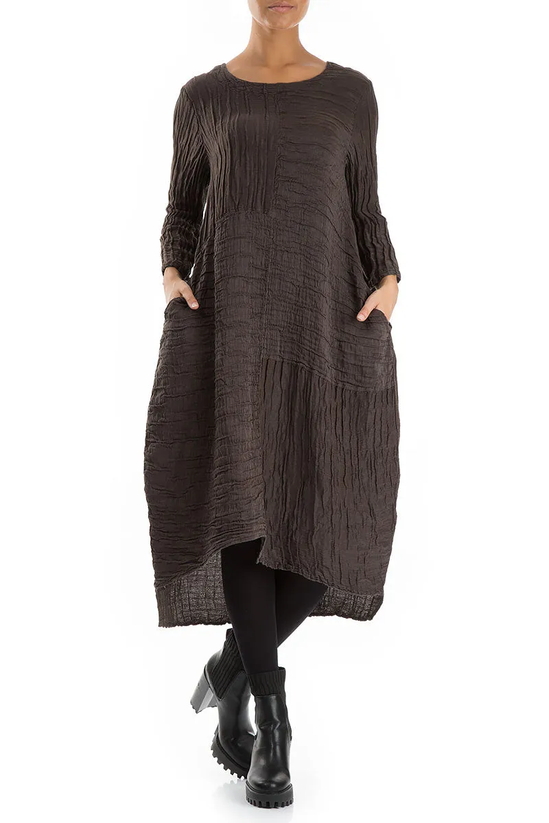 Asymmetrical Crinkled Ash Silk Linen Dress Sunset Scene Winter Protection