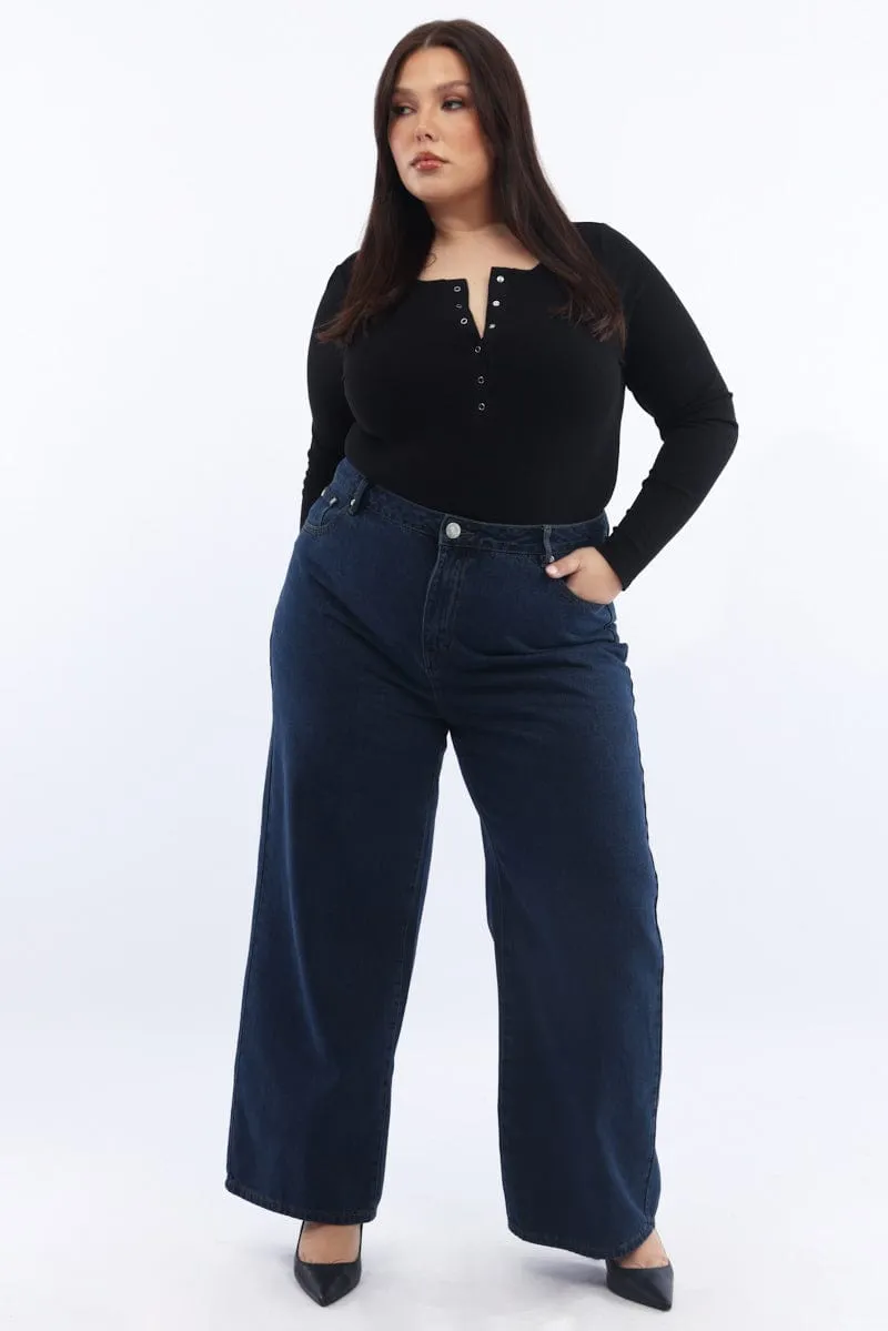 MultiPocket System Black Bodysuit Long Sleeve Button Down